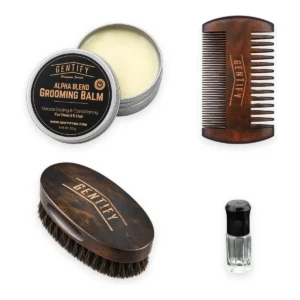 Beard and Hair Style Pack: Alpha Blend Grooming Balm, wooden comb, beard brush and perfume oil gift